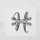 Monogramm Buchstabe H mit Familienname Mitteilungskarte (Vorne/Hinten)