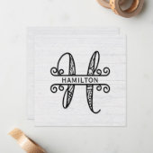 Monogramm Buchstabe H mit Familienname Mitteilungskarte (Vorderseite/Rückseite Beispiel)