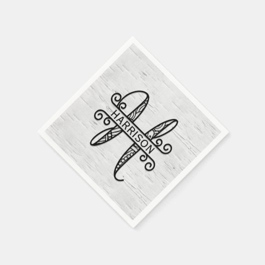 Monogramm Buchstabe H mit Familienname Serviette (Ecke)