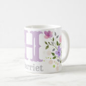 Monogramm Buchstabe H & Name mit Blumen Kaffeetasse (VorderseiteRechts)