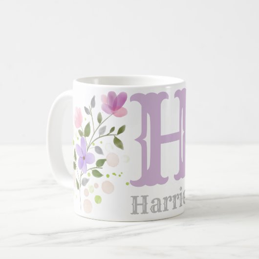 Monogramm Buchstabe H & Name mit Blumen Kaffeetasse (Vorderseite Links)