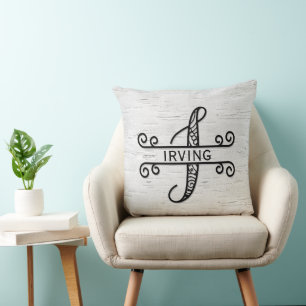 Monogramm Buchstabe I mit Familienname  Kissen