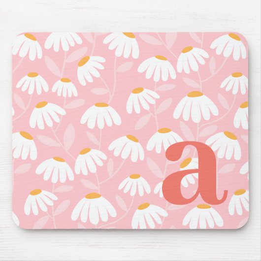 Monogramm Buchstabe Initial Rosa/Weißes Blumenmust Mousepad (Vorne)