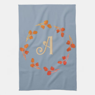 Monogramm Buchstabe Initial Staubblau Retro Beere Geschirrtuch