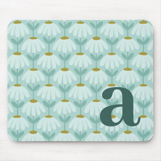 Monogramm Buchstabe Initial Türkis Blau Vintage Fl Mousepad (Vorne)
