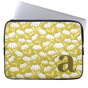 Monogramm-Buchstabe Initiale Dunkelgoldenes Blumen Laptopschutzhülle