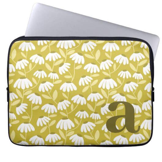 Monogramm-Buchstabe Initiale Dunkelgoldenes Blumen Laptopschutzhülle (Vorderseite)