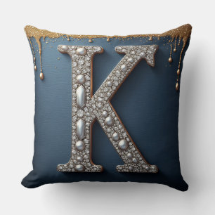 Monogramm Buchstabe K Navy Gold tropfende Farbe Pe Kissen