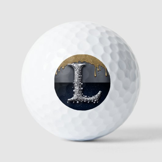 Monogramm Buchstabe L Gold Tröpfelnd Silber Luxus Golfball (Vorderseite)