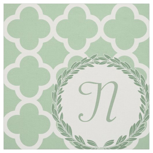 Monogramm-Buchstabe-Licht-weises Grün-Kranz Stoff (Muster)