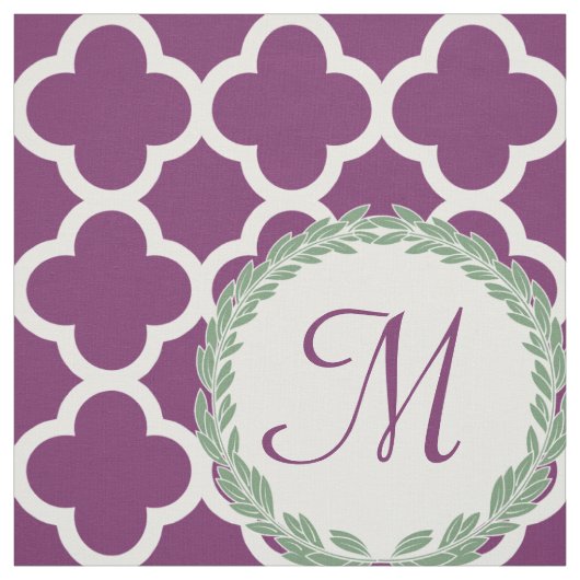 Monogramm-Buchstabe-lila grüner Lorbeer Quatrefoil Stoff (Muster)