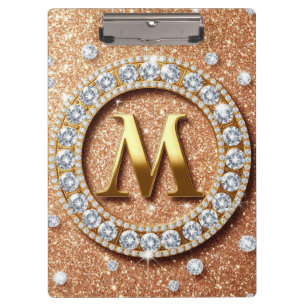 Monogramm Buchstabe M auf rosa-gold glitzerndem Hi Klemmbrett