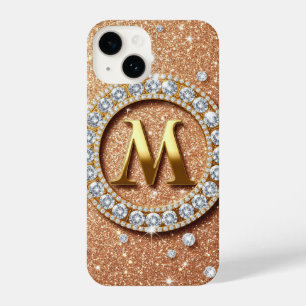 Monogramm Buchstabe M auf roségold glitzerndem Hin iPhone 14 Hülle