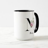 Monogramm, Buchstabe M mit Aquarell-Blume Tasse (VorderseiteRechts)