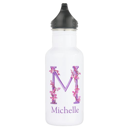 Monogramm Buchstabe M Name orcha rosa lila Edelstahlflasche (Rechts)