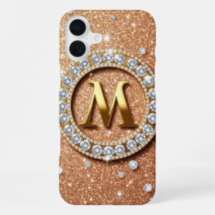 Monogramm Buchstabe M Roségold ✨ Glitter Luxus Chi iPhone 16 Plus Hülle