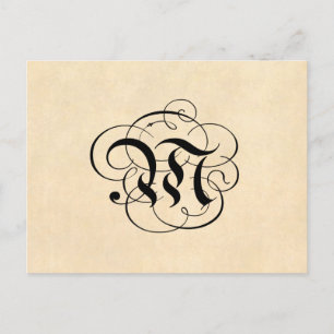 Monogramm Buchstabe M Vintage-Pergamentpapier Postkarte