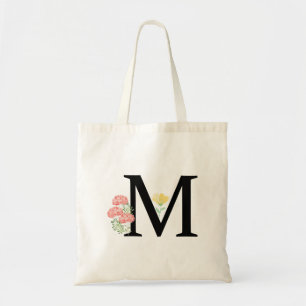 Monogramm Buchstabe M Wasserfarben Rosen Blumen-Sp Tragetasche