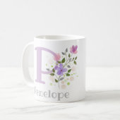 Monogramm Buchstabe P & Christian Name Kaffeetasse (Vorderseite Links)
