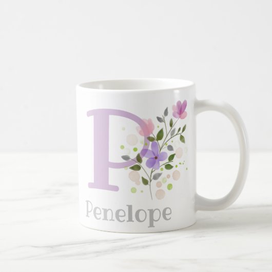 Monogramm Buchstabe P & Christian Name Kaffeetasse (Rechts)