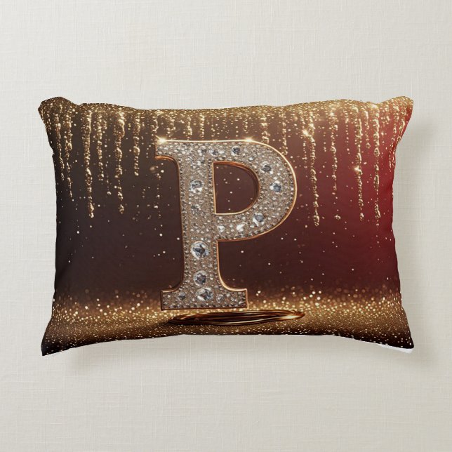 Monogramm Buchstabe P Gold Glitter Anfangsbuchstab Dekokissen (Vorderseite)
