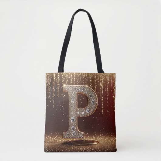 Monogramm Buchstabe P Gold Glitter Anfangsbuchstab Tasche (Vorderseite)