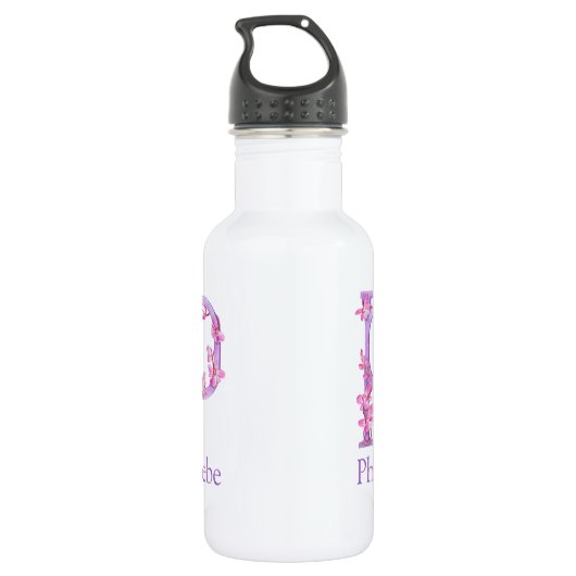 Monogramm Buchstabe P Name orchfarben lila Edelstahlflasche (Rückseite)