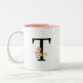 Monogramm Buchstabe T Aquarellfarbe Blume Rosa Spr Zweifarbige Tasse (Links)
