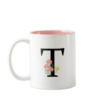 Monogramm Buchstabe T Aquarellfarbe Blume Rosa Spr