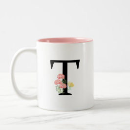 Monogramm Buchstabe T Aquarellfarbe Blume Rosa Spr Zweifarbige Tasse
