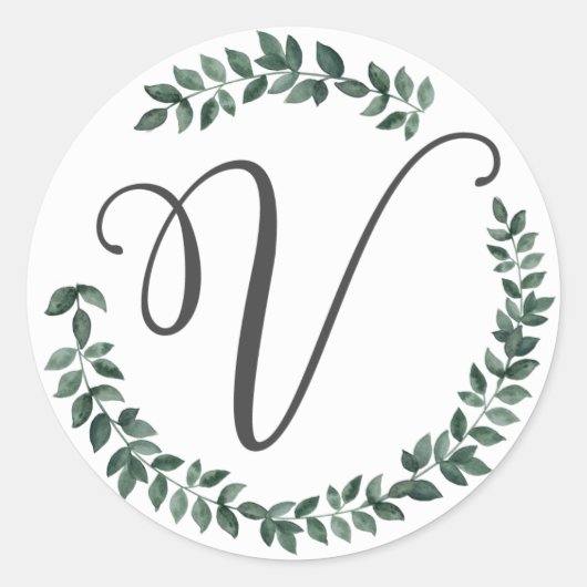 Monogramm Buchstabe V Minimalistischer botanischer Runder Aufkleber (Vorderseite)