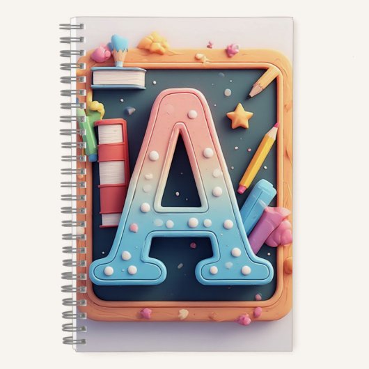 ✏️ Monogramm Buchstabe Zurück zur Schule Farbiger Notizblock (Vorderseite)