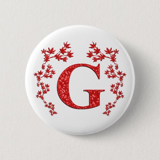 Monogramm-Buchstabeg-Rot-Blätter Button (Vorderseite)