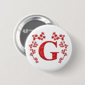 Monogramm-Buchstabeg-Rot-Blätter Button (Vorne & Hinten)