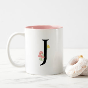 Monogramm-Buchstabej Watercolor-Rosa-Rosen modern Zweifarbige Tasse
