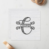 Monogramm Buchstaben C mit Familienname Mitteilungskarte (Vorderseite/Rückseite Beispiel)