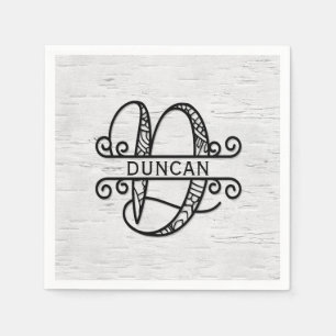Monogramm Buchstaben D mit Familienname Serviette