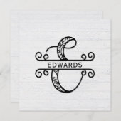 Monogramm Buchstaben E mit Familienname Mitteilungskarte (Vorne/Hinten)