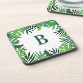 Monogramm-Buchstaben, grün, tropische Blätter Getränkeuntersetzer (Linke Seite)