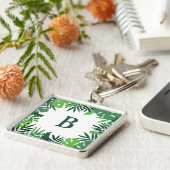 Monogramm-Buchstaben, grün, tropische Blätter Schlüsselanhänger (Seite)