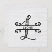 Monogramm Buchstaben L mit Familienname Mitteilungskarte (Vorne/Hinten)