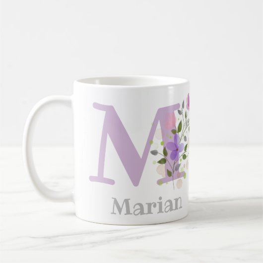 Monogramm Buchstaben M und Christlicher Name Kaffeetasse (Links)