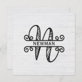 Monogramm Buchstaben N mit Familienname Mitteilungskarte (Vorne/Hinten)