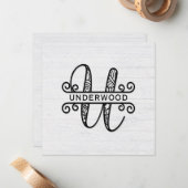 Monogramm Buchstaben U mit Familienname Mitteilungskarte (Vorderseite/Rückseite Beispiel)