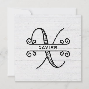 Monogramm Buchstaben X mit Familienname Mitteilungskarte