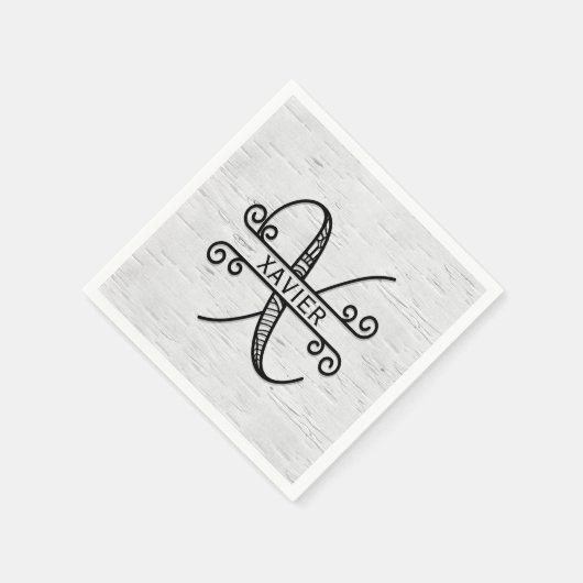 Monogramm Buchstaben X mit Familienname Serviette (Ecke)
