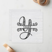 Monogramm Buchstaben Y mit Familienname Mitteilungskarte (Vorderseite/Rückseite Beispiel)
