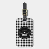 Monogramm, Buffalo-Karo Kariert Schwarz und Weiß Gepäckanhänger (Vorderseite vertikal)