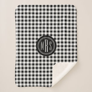 Monogramm, Buffalo-Karo Kariert Schwarz und Weiß Sherpadecke