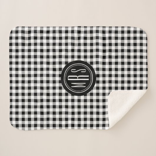 Monogramm, Buffalo-Karo Kariert Schwarz und Weiß Sherpadecke (Vorderseite (Horizontal))